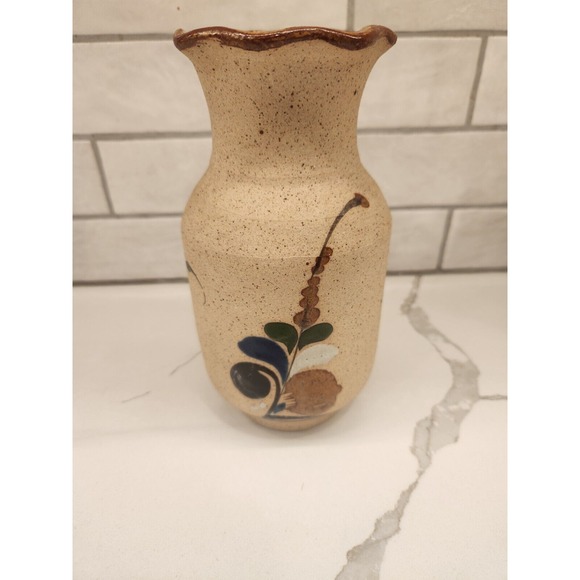 Hand Painted Art Pottery Mexican Tonala‎ Bird Flowers Floral Vase Signed 8 1/4" - Picture 6 of 11